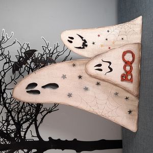 Wood Ghost Halloween Wooden Easel Decoration Friendly Boo Porch Mantel Shelf NWT